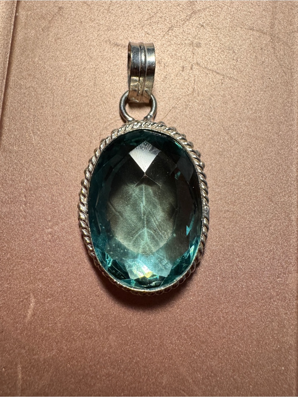 Sterling Silver Teal Oval Gemstone Pendant